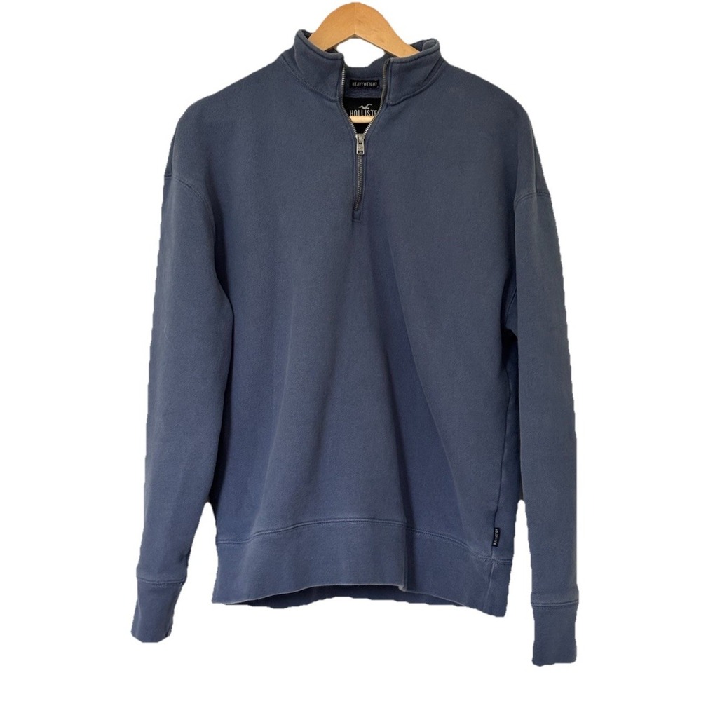 Hollister Men's M Boxy Heavyweight Washed Quarter Zip Pullover Sweatshirt Blue